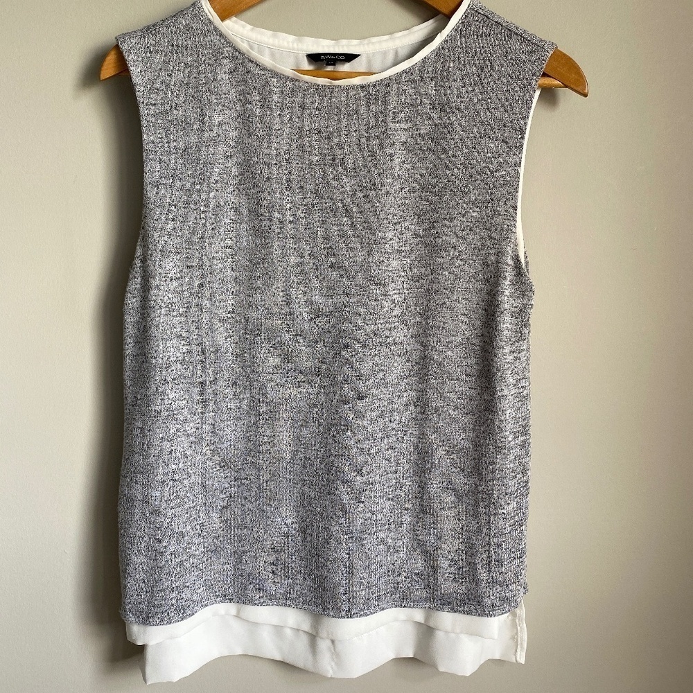 RW & Co.‎ Women's Sleeveless Gray/Black Lined Layered Sweater Top Size Small